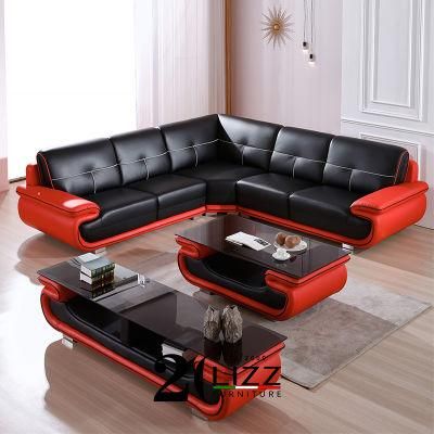 Wholesale Chinese Home Furniture Living Room Genuine Leather Living Room Sectional Couch Red Leisure Sofa Set