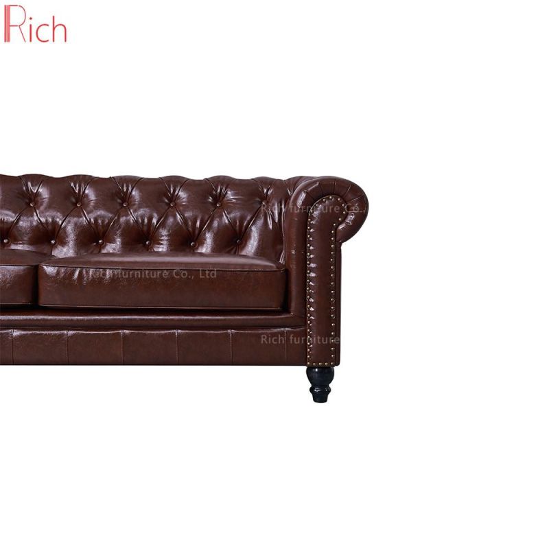 Vintage Deep Tufed Chesterfield Retro Couch Hotel Leather PU Sofa