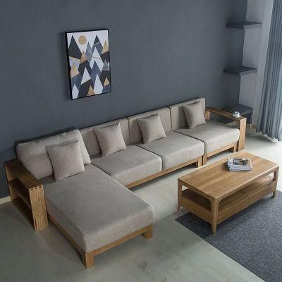 Small Apartment Nordic Solid Wood Corner Sofa Chaise Sofa 0046