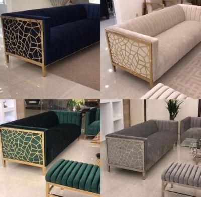 Luxury Antique Laser Cut Classic Stainless Steel Hot Sale Three Seater Sofa Set