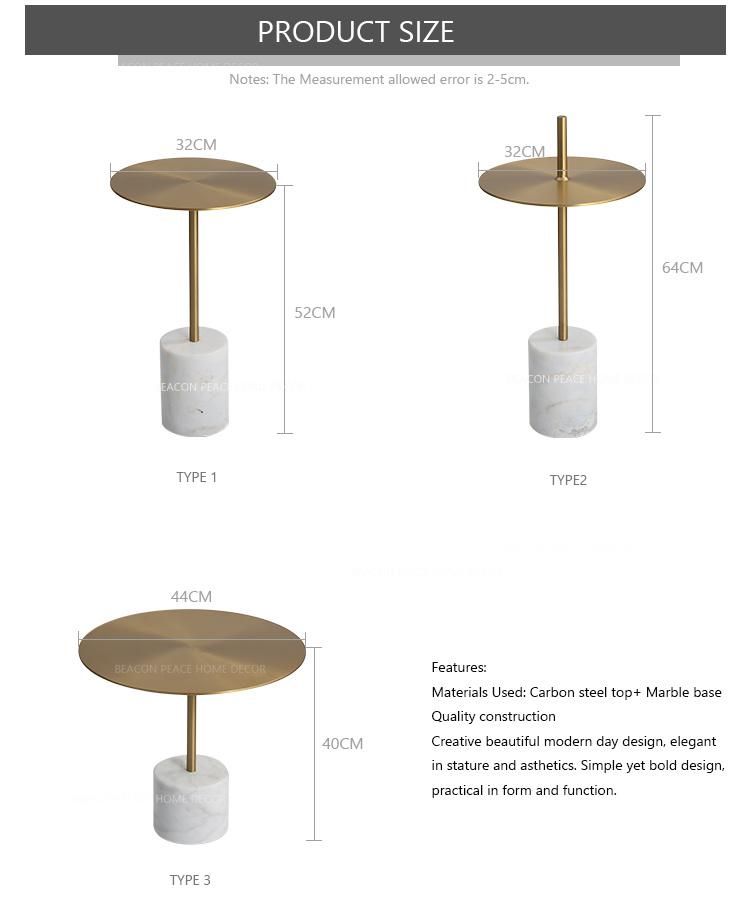 Hotel Gold Sofa Side Table with Marble