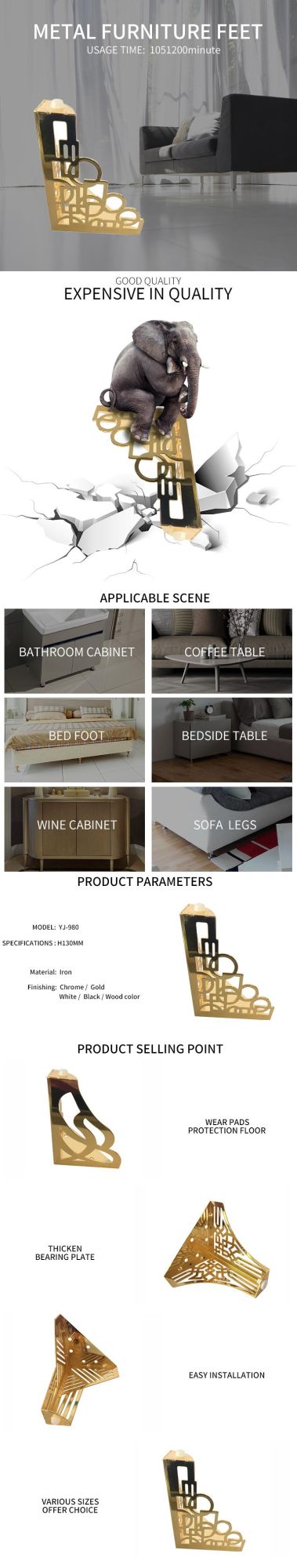 50% off Furniture Hardawre Asia Hot Sale Gold Metal Iron Sofa Leg