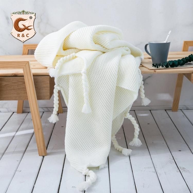 Knitted Wool Throw Blanket for Beds with Tassel Chunky Knit Blankets Sofa Plaid Christmas Decoration for Home