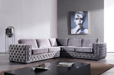 Divani Casa Jean Modern Grey Velvet Sectional Sofa Luxury Living Room Armrest Sectional Sofas