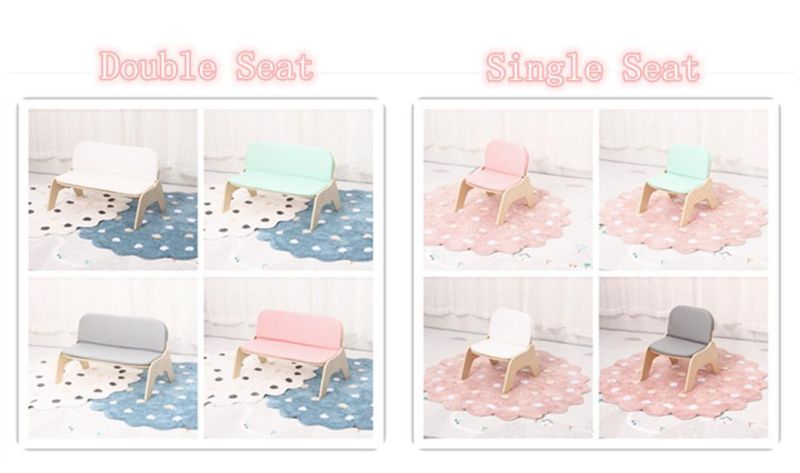 Toddler Sofa Chair Children Wooden Leather Cushioned Comfortable Kindergarten Low Bench