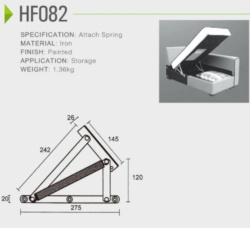 Sofa storage cabinet Mechanism adjustable sofa bed open storage frame hinge with spring