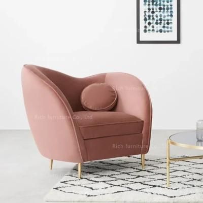 Comfortable Gold Metal Legs Accent Sofa Chair Fabric Pink Living Room Furniture Leisure Armchair