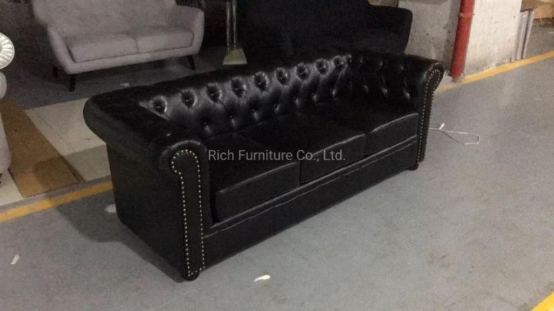 Popular Modern Classic Design Old Style Vintage Leather Chesterfield Sectional Sofa
