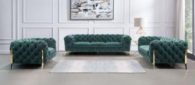 Luxury Modern Fabric Living Room Sofa Furniture 3 Seater Velvet Chesterfield Sofa Set Furniture Buttoned Living Room Couch