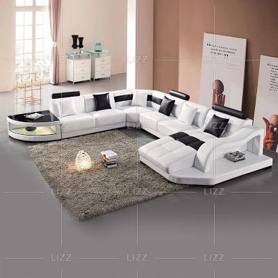 Good Quality Foshan Home Furniture Living Room Italian Functional Genuine Leather Sofa with LED Lights