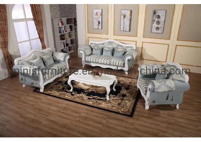 (MN-SF109) Factory Home Lounge Living Room Furniture Vintage Wood Fabric Sofa