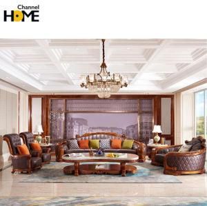 2018 New Solid Wood European Style Leather Sofa for Home Living Room (HC9009)