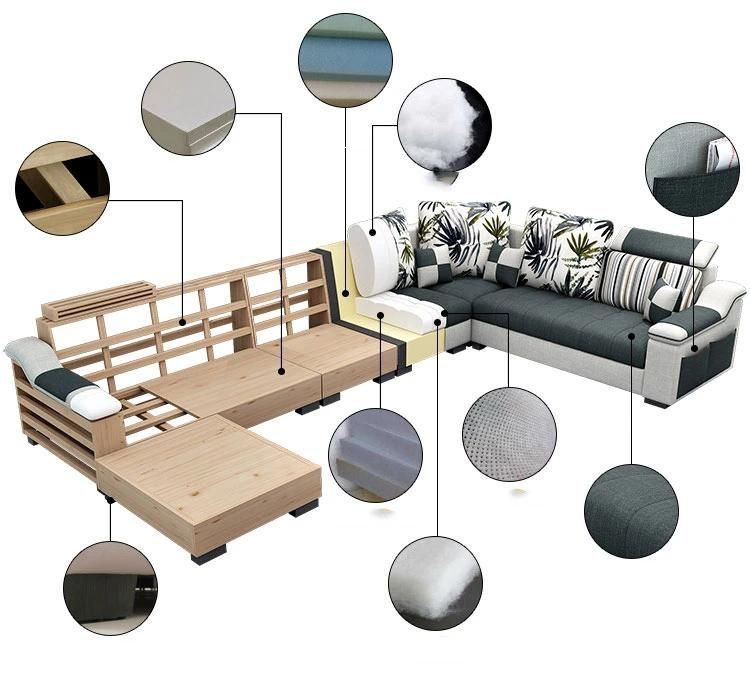 Luxury Furniture L Shaped Corner Sofas Set Fabric Modern Sofa