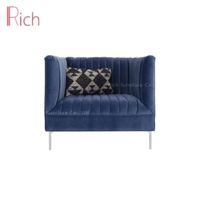 European Style Living Room Furniture Couch Velvet Fabric 1-Seater Sofa