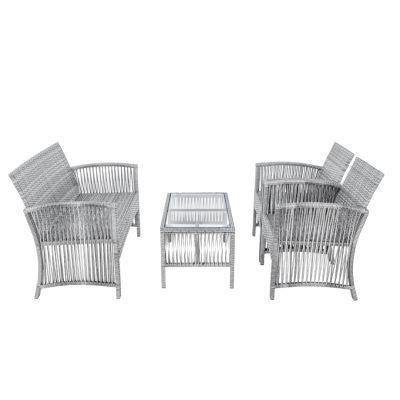 4 Pieces Outdoor Furniture Rattan Chair &amp; Table Patio Set Outdoor Sofa for Garden Gray