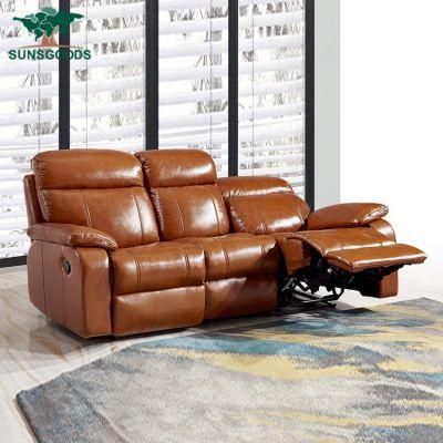 Most Popular Leather Recliner Couch Set Home Theater Wood Frame Sofa