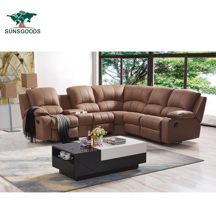 Chinese Italy Top Grain Hafl Leather Home Movie Theater Cinema Manual Recliner Home Furniture Sofa