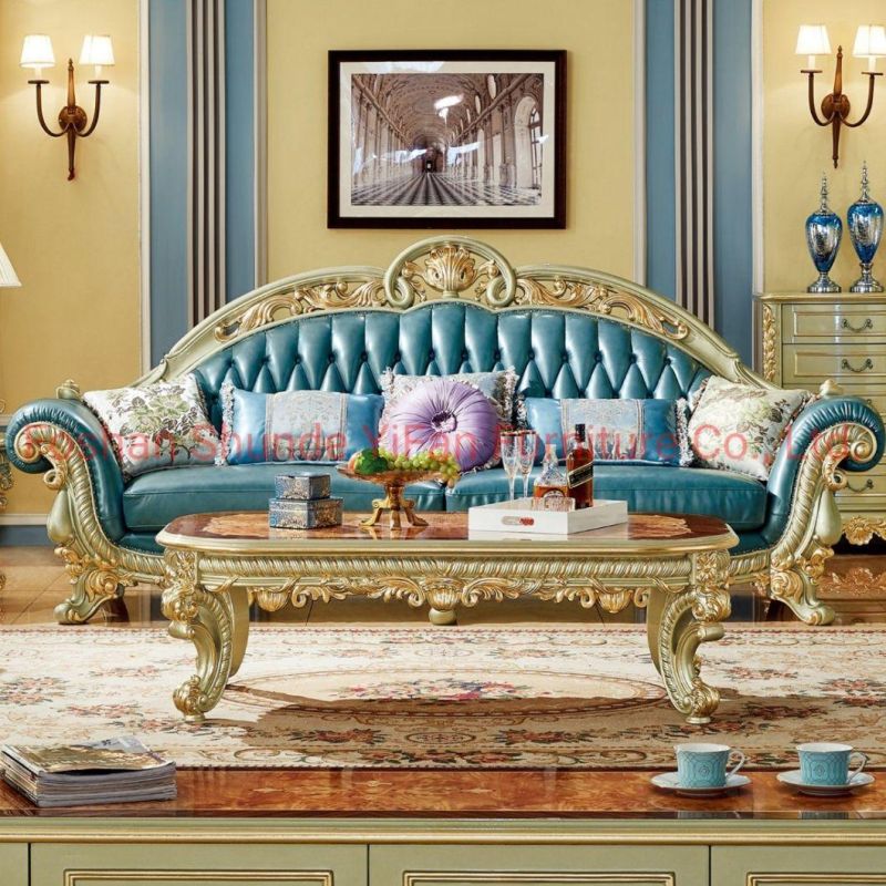 Wood Carved Living Room Luxury Sofa in Optional Couch Seat and Furniture Painting Color