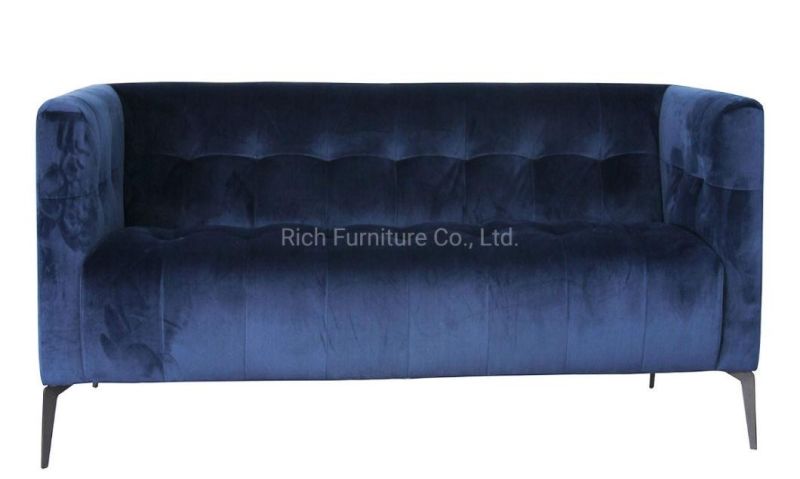 Metal Legs Dark Blue Velvet Upholstery Loveseat Sofa Furniture Tuffed Couch