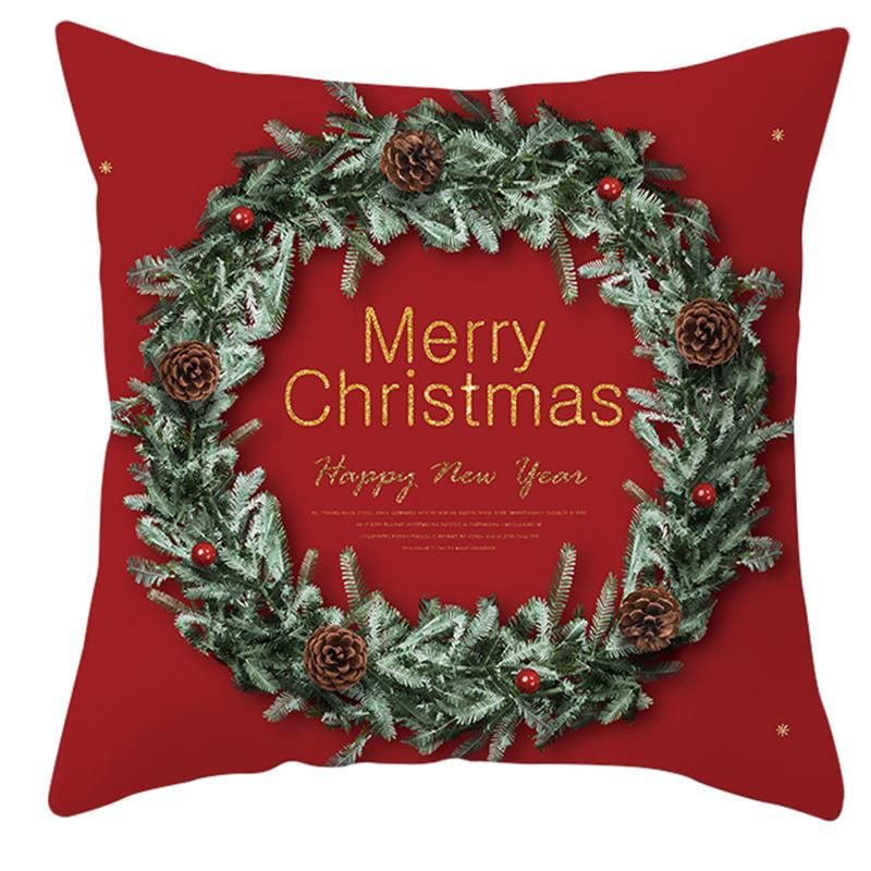 Merry Christmas Pillow Covers Pillowcase Red Green Christmas Hat Elk for Decoration