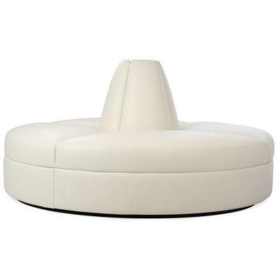 Plain Style White Leather Round Sofa in Hotel Lobby