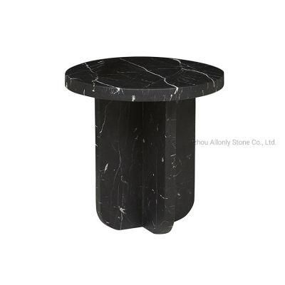 Lobby Furniture Design China Nero Marquina Round Black Marble Top Side Table