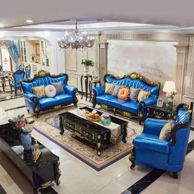 Living Room Furniture Royal Leather Sofa with Wood Marble Table and Side Stool in Optional Sofas Color and Couch Seat