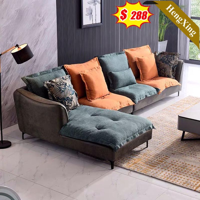 Hot Sale Luxury Vintage Design Furniture Living Room Sofas Wooden Legs Fabric PU Leather L Shape Leisure Sofa