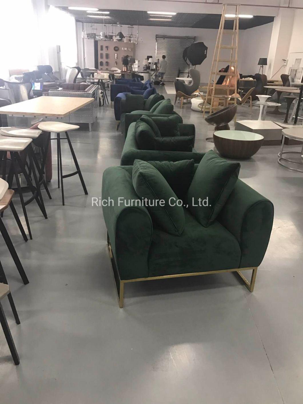 Modern Home Furniture Stainless Golden Fame 3-Seater Multi-Pillow Velvet Fabric Full Set Sofa