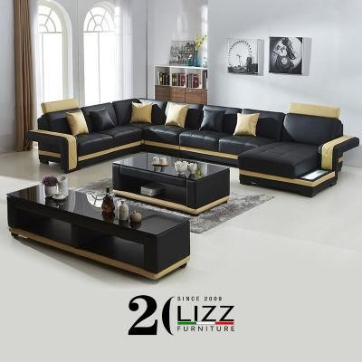 New Popular Items European Home Furniture U Shape Leather Couch with Black Color