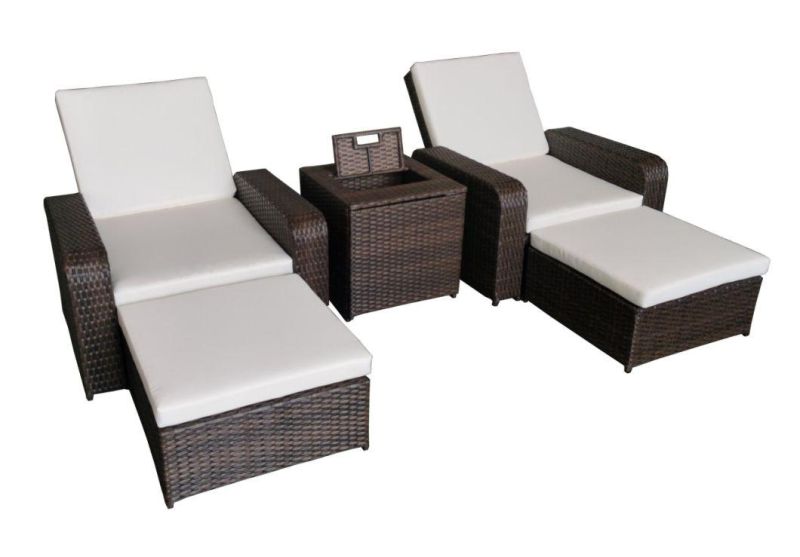 Outdoor Rattan Patio Pool Sunbed Morden Home Balcony Terrace Garden Adjust Back Sofa Sets