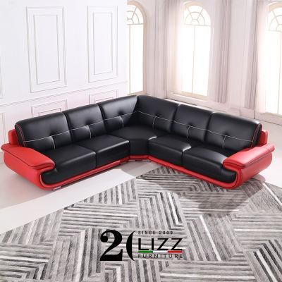 Modern Home Furniture Living Room Set Black Genuine Leather Sofa