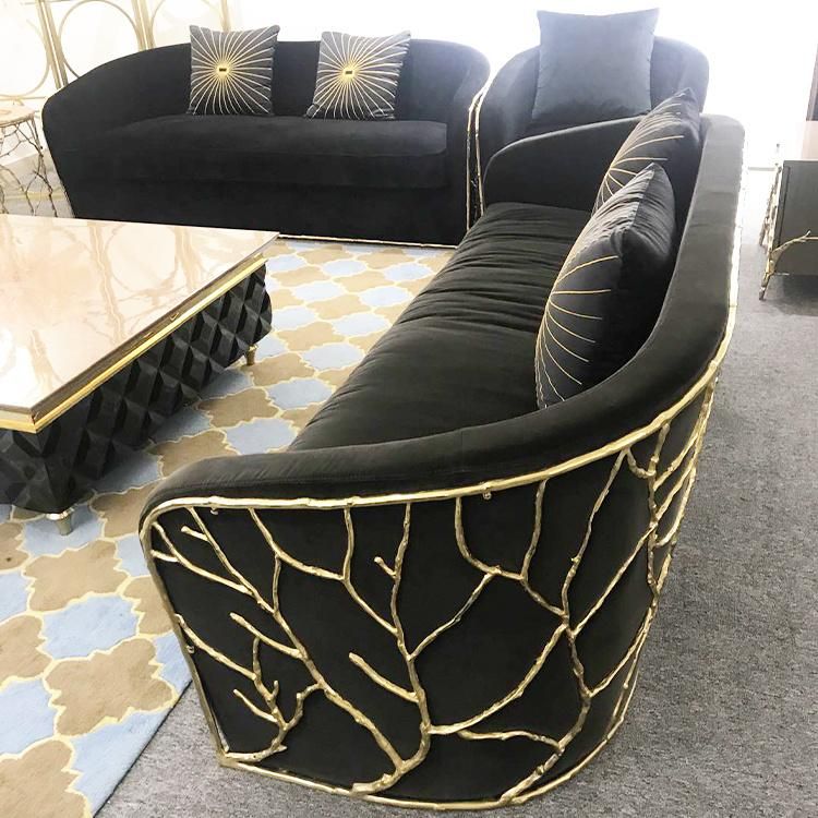 Living Room Modern Copper Frame Fabric Top Single/Two Seat Sofa Set Furnitures