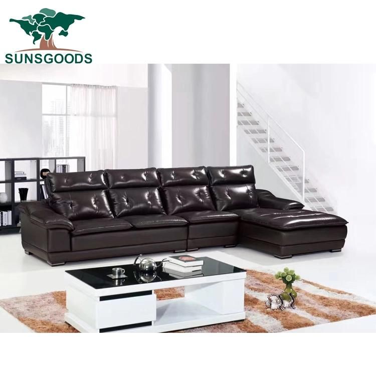 Elegant Black Colour Leather Couch L Shape Made in China