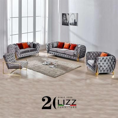 Luxury Gray Color Velvet Couch Home European Design Furniture Set Leisure Lobby Fabric Sofa