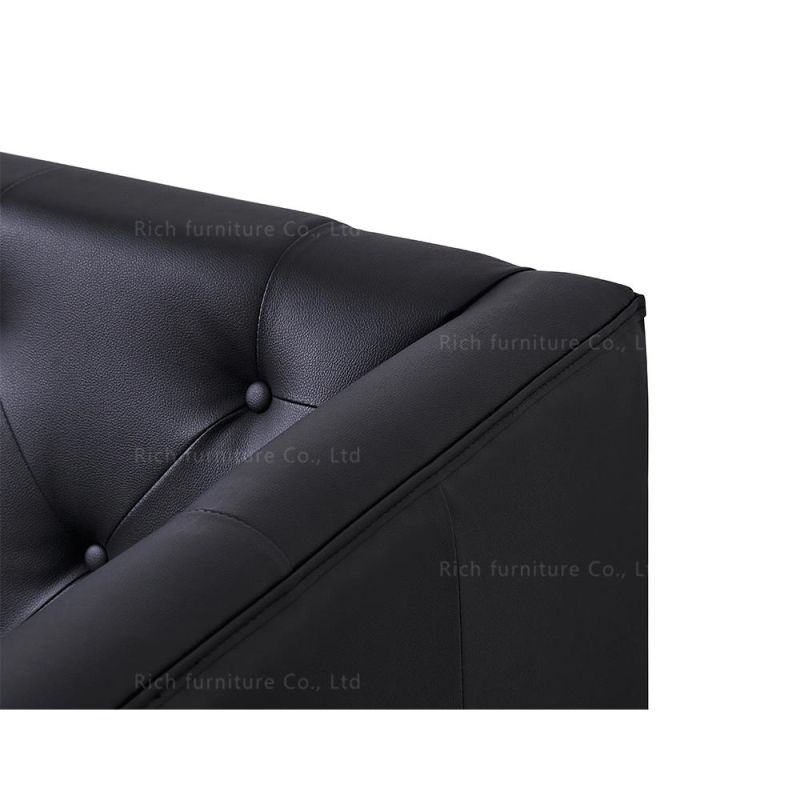 Classic Vintage Black Tufted Couch Chesterfield Leather Sofa for Living Room Furniture