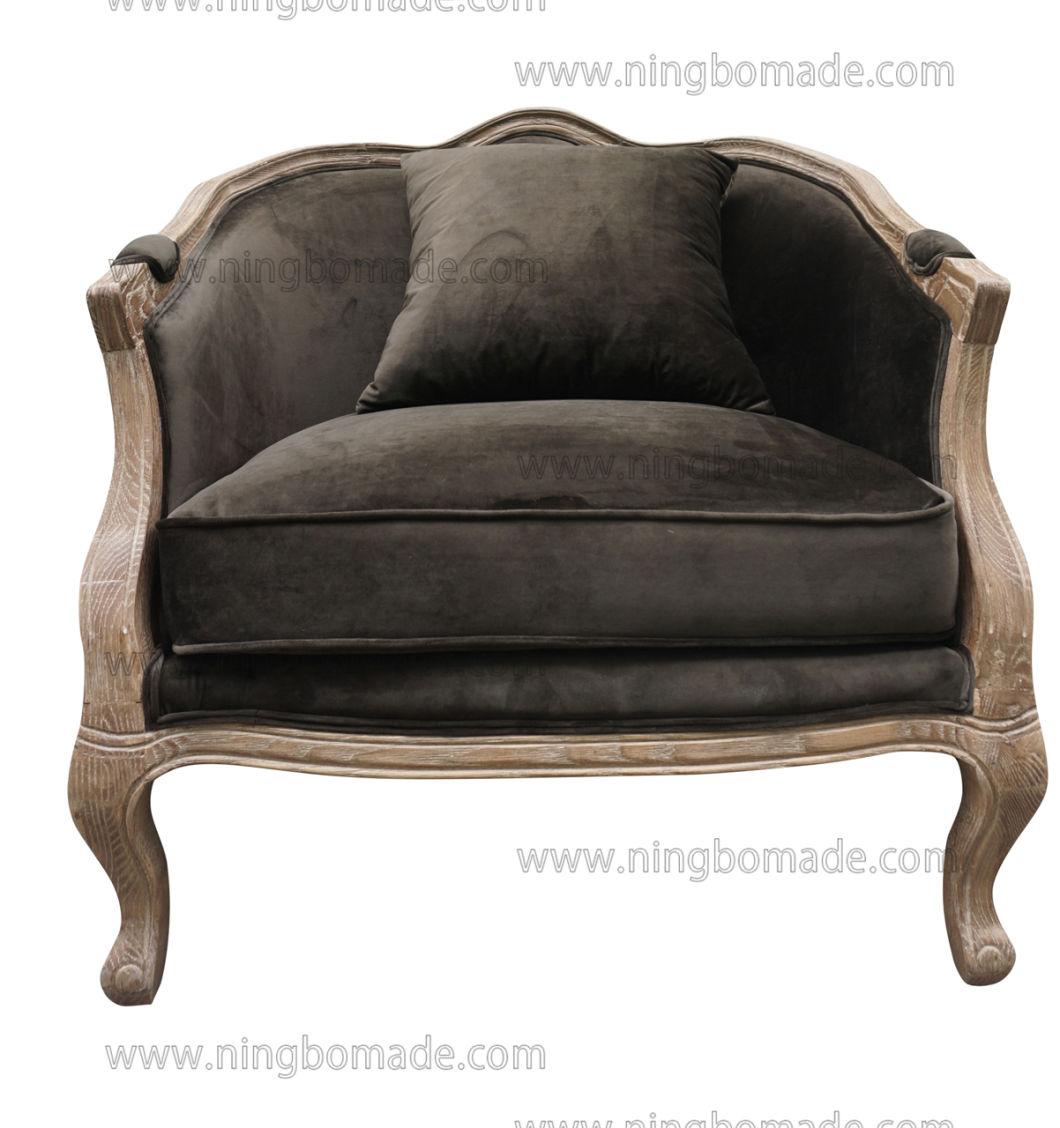 Antique Design Rustic Style Furniture Wax Brown Oak Frame Black/Beige/Grey Velvet Fabric Cushions Sofa Bed
