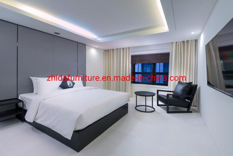 Modern Interior Pink Wall 5 Star Customized Theme Hotel Furniture Single Double Apartment Bedroom Room Queen King Size Bed with Living Room Sofa