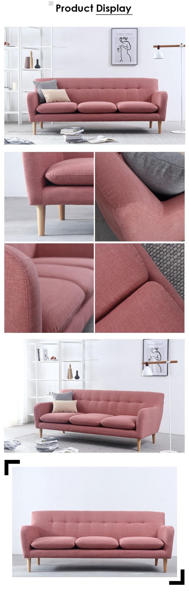 Deep Soft Couches Modern Fabric Furniture Chesterfield Pink Sofa