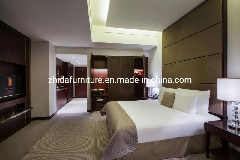 Zhida 5 Star Hotel Furniture Solid Wood Veneered Panel Modern Master Bedroom Furniture Set King Size Bed with Leisure Sofa