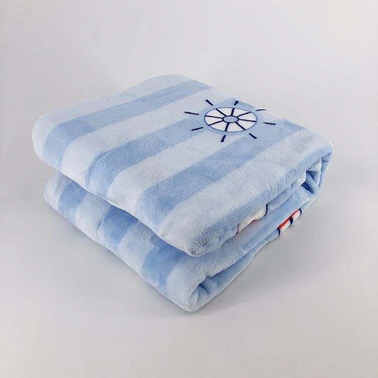 Blue Stripes Printed Flannel Fleece Sofa Bedding Blanket