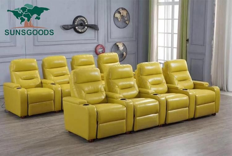 Electric Recliner Home Theater Sofa with Cup Holder Yellow Colour