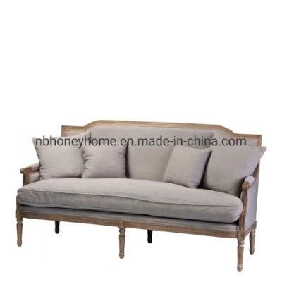 French Vintage Oak Frame Living Room Classic Fabric Sofa