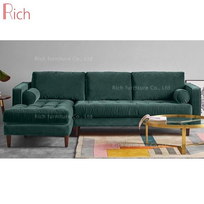 Living Room Furniture Sectional Couch Green Velvet Corner Sofa