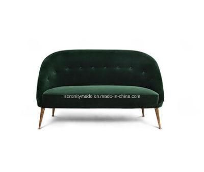 Italian Design Restaurant Green Velvet Metal Brass Legs Sofa