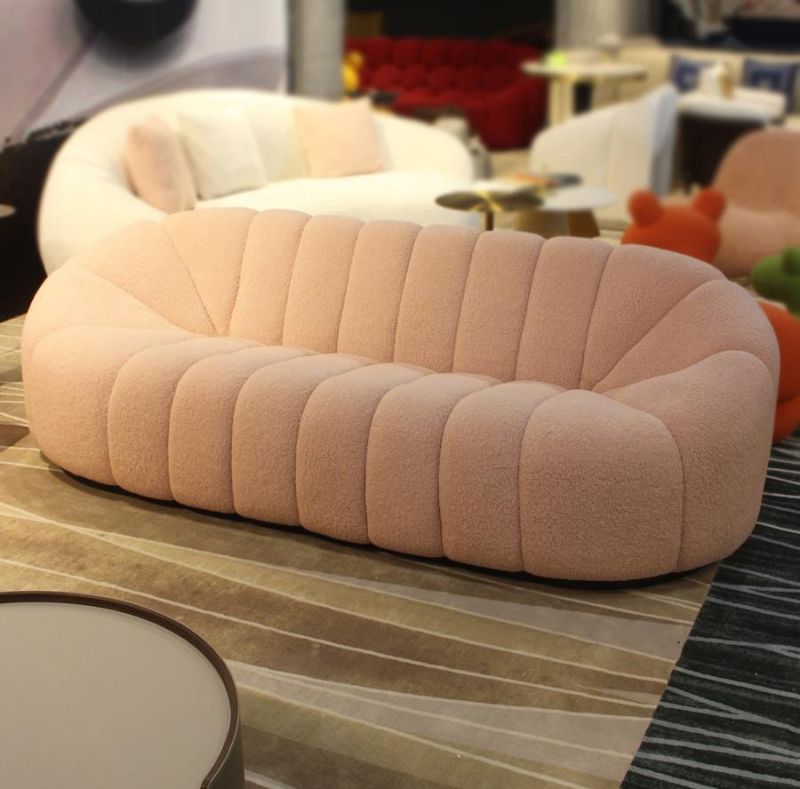 Pumpkin Shape 3 Seats Fabric Sofa