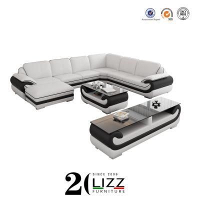 Luxury Down Sofa for Living Room with Footstool and Coffee Table