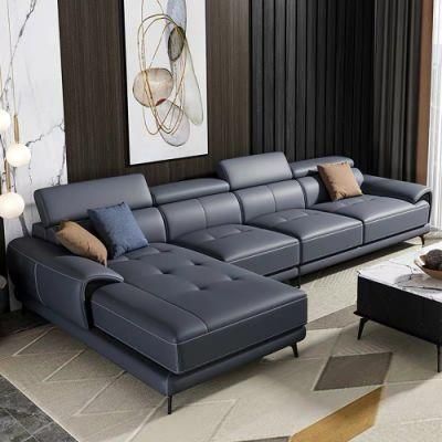 European Modern Home Furniture Navy Leather Sectional Corner Sofa with Chaise
