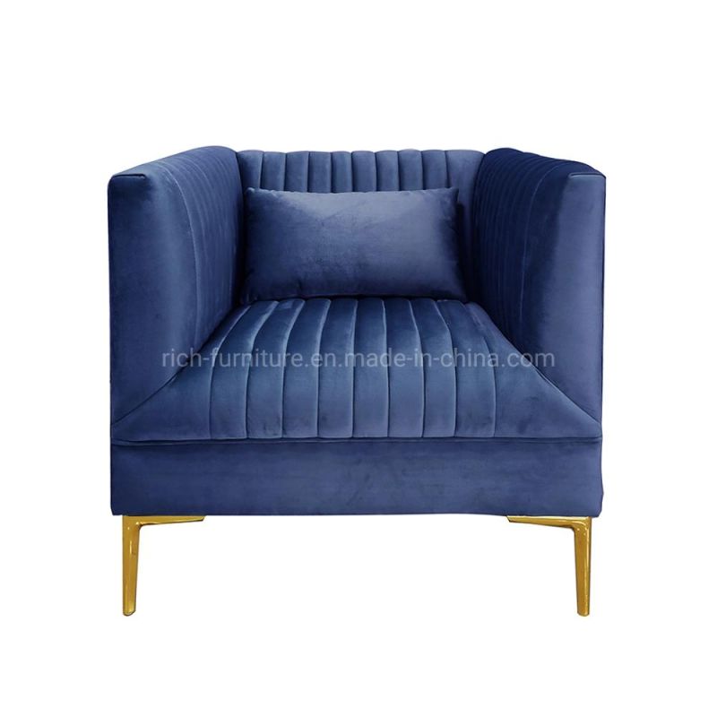 Home Stylish Club Sofa Chair Pleated-Back Sofa Armchair with Golden Legs
