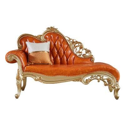 Wood Carved Classic Leather Chaise Lounge Sofa Chair in Optional Lounge Chair Color